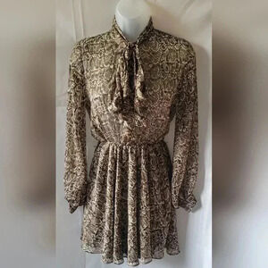 SIZE XS Zara Sheer Snake skin/Paisley Print Dress Long Sleeve Brown Beige Black